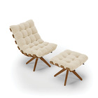 Poltrona Com Puff Giratório Costela Linho Base De Madeira Ma3