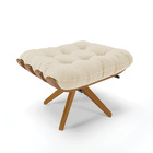 Poltrona Com Puff Giratório Costela Linho Base De Madeira Ma3