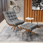 Poltrona Com Puff Giratório Costela Linho Base De Madeira Ma3