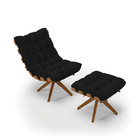 Poltrona Com Puff Giratório Costela Linho Base De Madeira Ma3