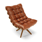 Poltrona Com Puff Giratório Costela Sintético Pu Nozes Base D