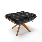 Poltrona Com Puff Giratório Costela Sintético Pu Preto Base D