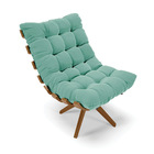 Poltrona Com Puff Giratório Costela Suede Azul Turquesa Base