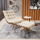 Poltrona Com Puff Giratório Costela Suede Base De Madeira Ma3