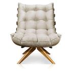 Poltrona Com Puff Giratório Costela Suede Base De Madeira Ma3