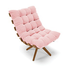 Poltrona Com Puff Giratório Costela Suede Base De Madeira Ma3