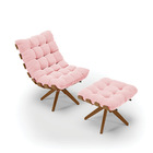 Poltrona Com Puff Giratório Costela Suede Base De Madeira Ma3