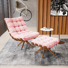 Poltrona Com Puff Giratório Costela Suede Base De Madeira Ma3