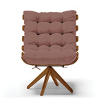 Poltrona Com Puff Giratório Costela Veludo Base De Madeira Ma