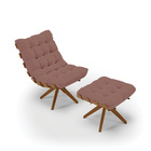 Poltrona Com Puff Giratório Costela Veludo Luxo Rosê Base De