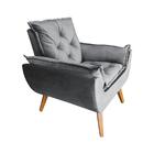 Poltrona Com Puff Opala Decorativo Veludo Cinza Amamentação E