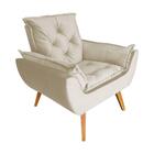 Poltrona Com Puff Opala Decorativo Veludo Creme Amamentação E