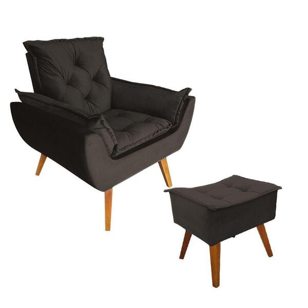 Poltrona Com Puff Opala Decorativo Veludo Marrom Amamentação