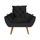 Poltrona Com Puff Opala Decorativo Veludo Preto Amamentação E