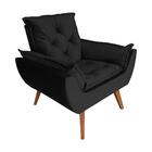 Poltrona Com Puff Opala Decorativo Veludo Preto Amamentação E