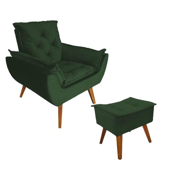 Poltrona Com Puff Opala Decorativo Veludo Verde Amamentação E