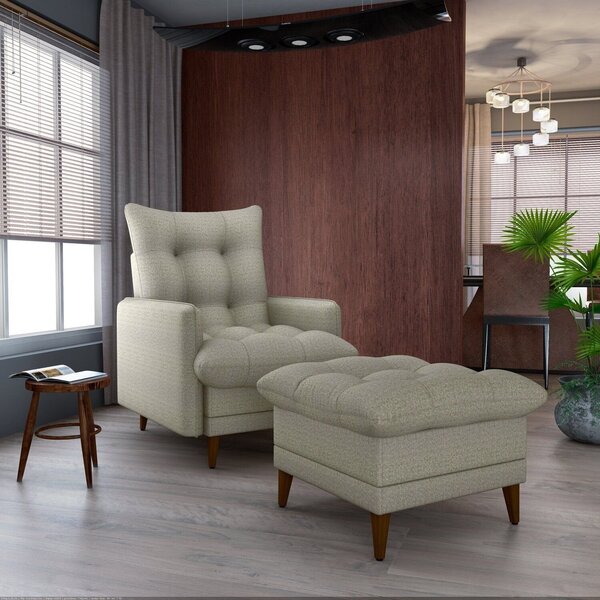 Poltrona Com Puff Para Sala De Estar Moderno Palha