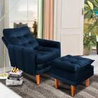 Poltrona Com Puff Veludo Azul Veneza Boutique Konforto