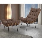 Poltrona Com Puff Veludo Costela Marrom