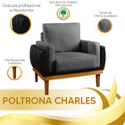 Poltrona Compose Charles Linho Cinza Escuro Com Corano Preto