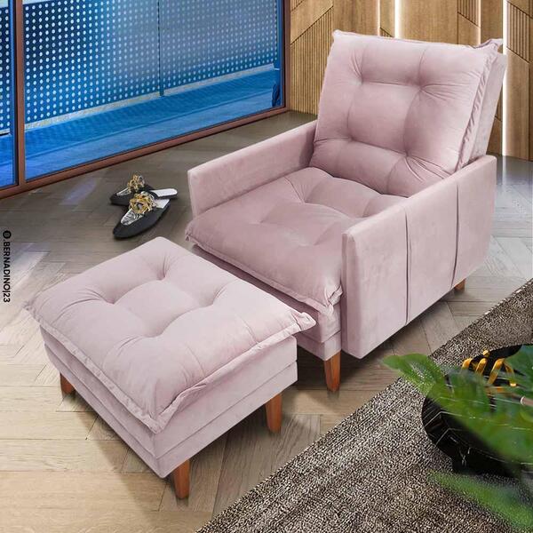 Poltrona Confortável Com Puff Veludo Rose Katrina Shop Jm