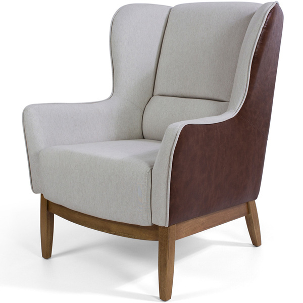 Poltrona Confortável Milena Base Madeira Linho Cru/corano Rús