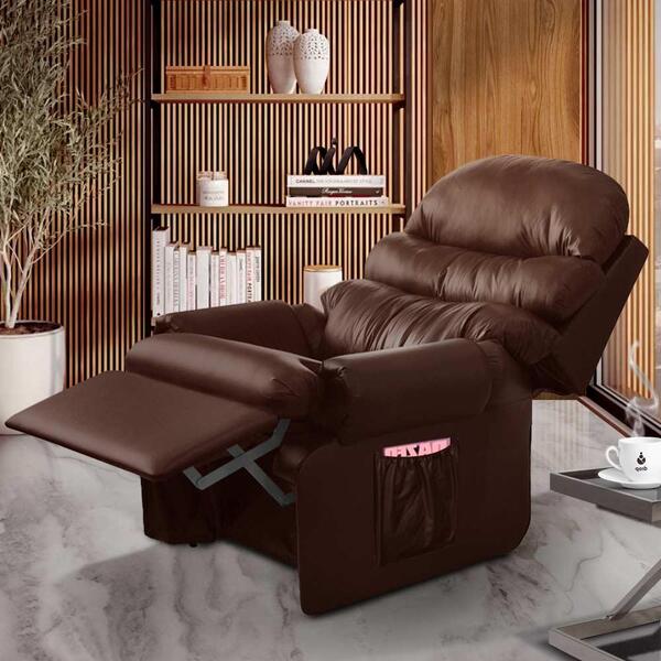 Poltrona Confortável Reclinável Corino Marrom Kiara Shop Jm