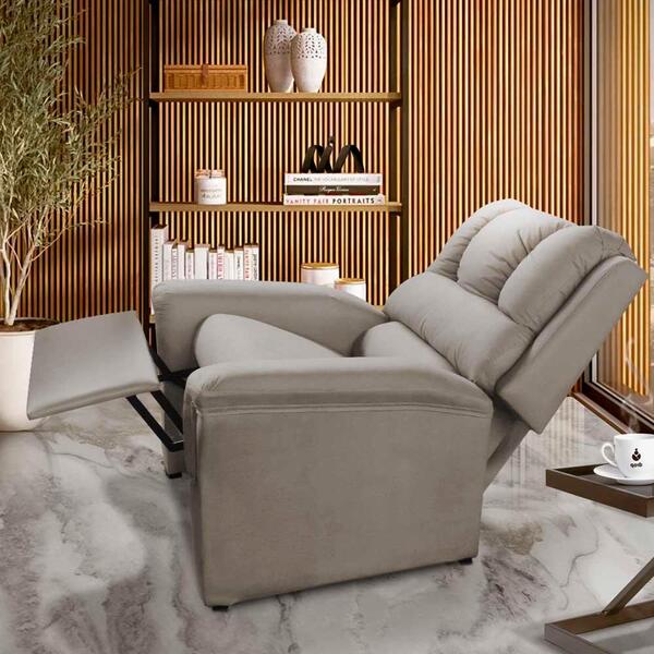 Poltrona Confortável Reclinável Suede Bege Claro Alistar
