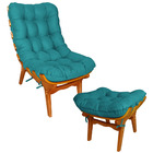 Poltrona Costela + Puff Decorativo - Suede Azul Turquesa