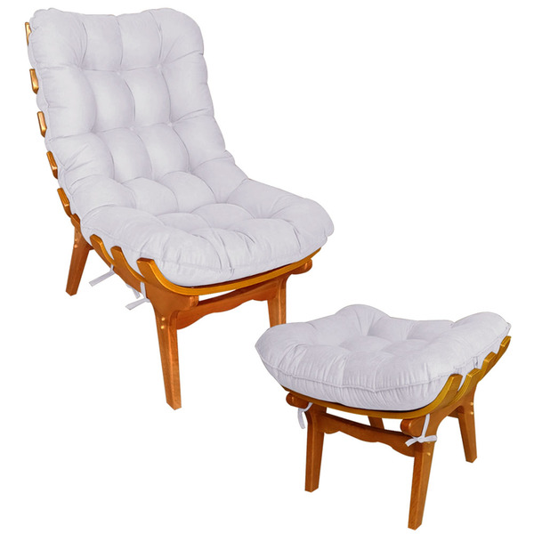 Poltrona Costela + Puff Decorativo - Suede Branco