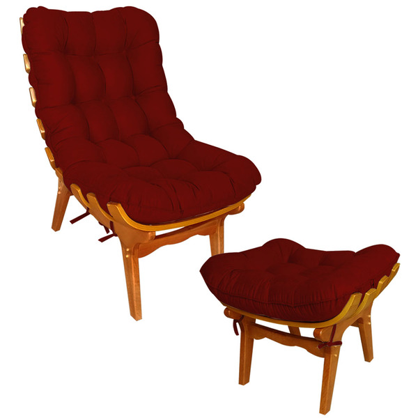 Poltrona Costela + Puff Decorativo - Suede Vermelho