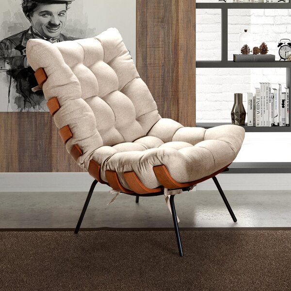 Poltrona Costela Base Fixa Para Sala De Estar Quarto Bege