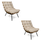 Poltrona Costela Base Fixa Preta Kit 2 Corino Text Bege S01 -