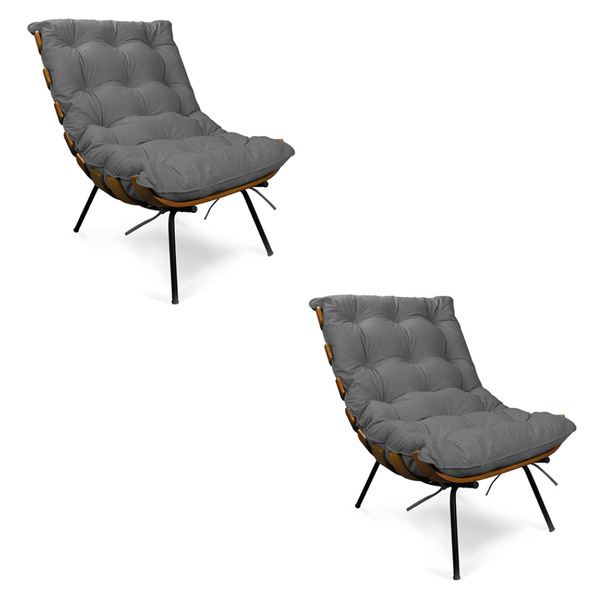 Poltrona Costela Base Fixa Preta Kit 2 Corino Text S01 - D'ro