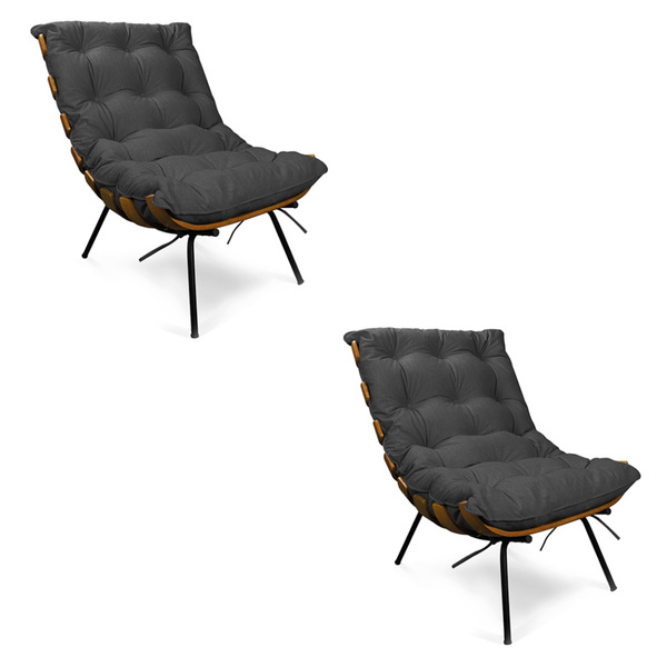 Poltrona Costela Base Fixa Preta Kit 2 Corino Text S01 Preto