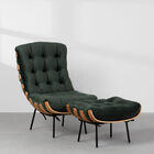 Poltrona Costela Com Encosto Alto E Puff – Veludo Verde