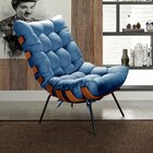 Poltrona Costela Com Puff Base Fixa Para Sala, Quarto Azul