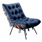 Poltrona Costela Com Puff Base Fixa Para Sala, Quarto Azul Ma