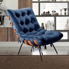 Poltrona Costela Com Puff Base Fixa Para Sala, Quarto Azul Ma