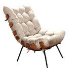 Poltrona Costela Com Puff Base Fixa Para Sala, Quarto Bege