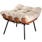 Poltrona Costela Com Puff Base Fixa Para Sala, Quarto Bege