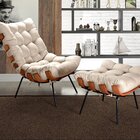 Poltrona Costela Com Puff Base Fixa Para Sala, Quarto Bege