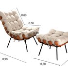 Poltrona Costela Com Puff Base Fixa Para Sala, Quarto Bege