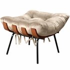 Poltrona Costela Com Puff Base Fixa Para Sala, Quarto Bege Cl