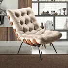 Poltrona Costela Com Puff Base Fixa Para Sala, Quarto Bege Cl