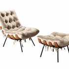 Poltrona Costela Com Puff Base Fixa Para Sala, Quarto Bege Cl