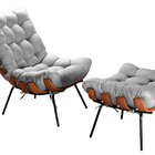 Poltrona Costela Com Puff Base Fixa Para Sala, Quarto Cinza