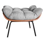 Poltrona Costela Com Puff Base Fixa Para Sala, Quarto Cinza