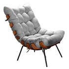 Poltrona Costela Com Puff Base Fixa Para Sala, Quarto Cinza