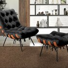 Poltrona Costela Com Puff Base Fixa Para Sala, Quarto Preto